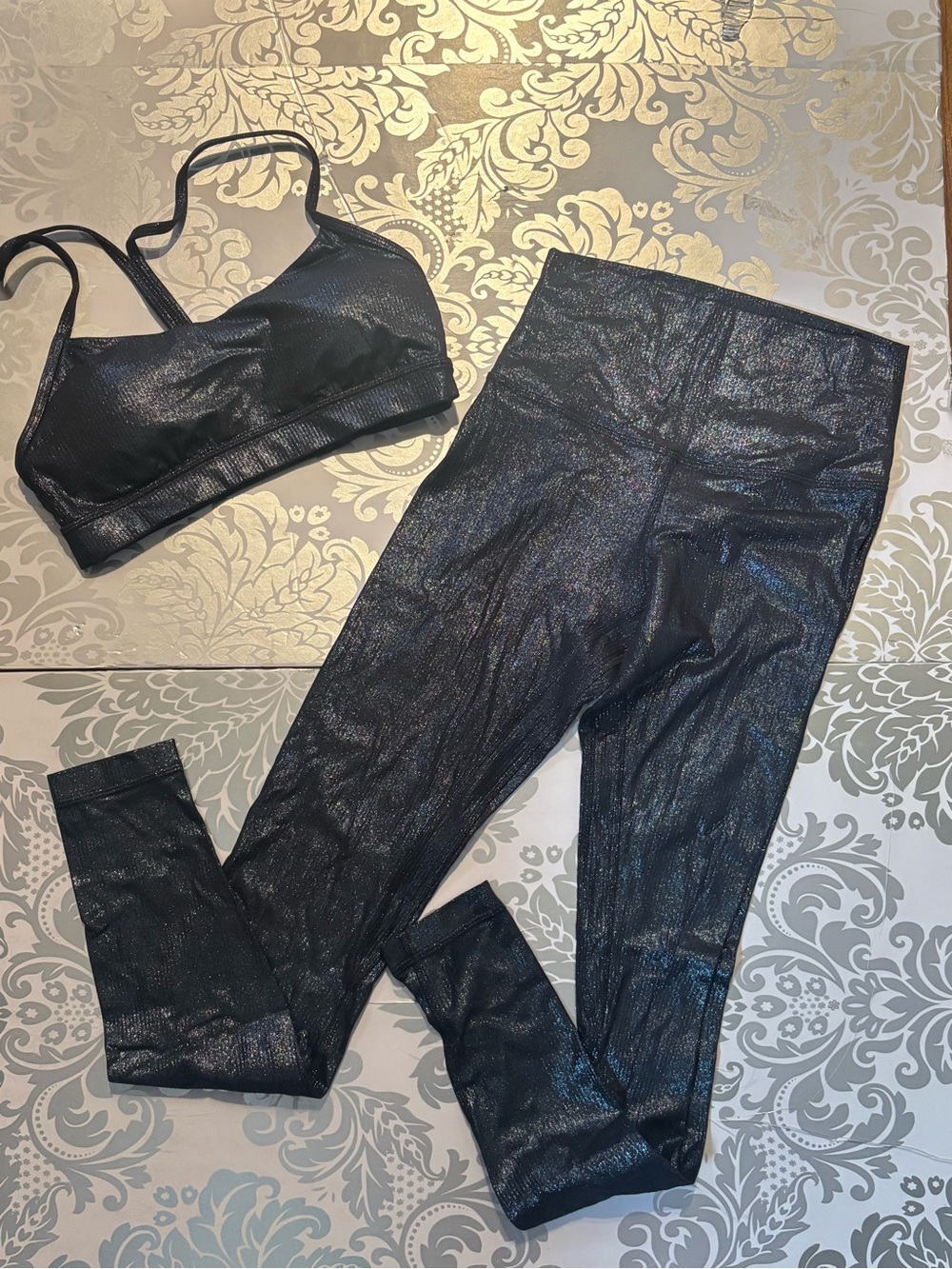 lululemon athletica Navy Shimmery High-Waist Leggings & Bra Set